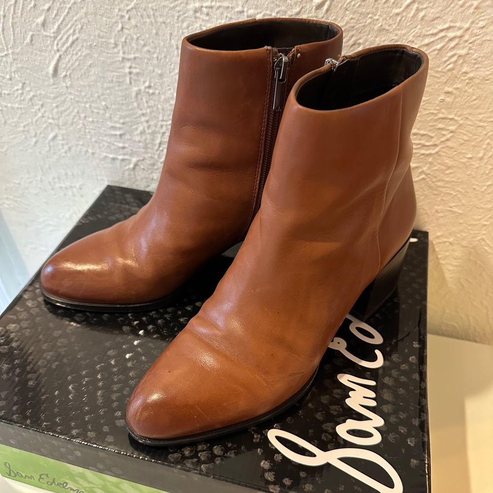 Sam Edelman Cognac Leather Ankle Boots